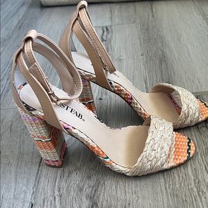 JustFab Women's Woven Tan and Orange Sandals